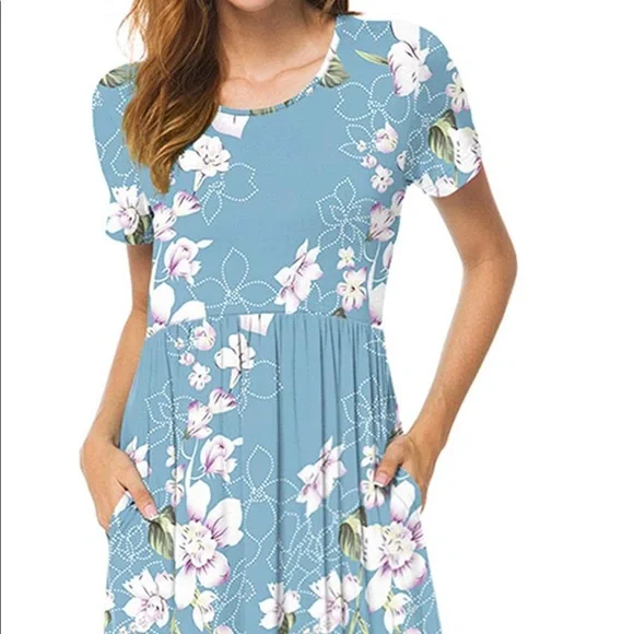 Dresses | Women Summer Casual Short Sleeve Dresses Empire Waist Dress With  Pockets